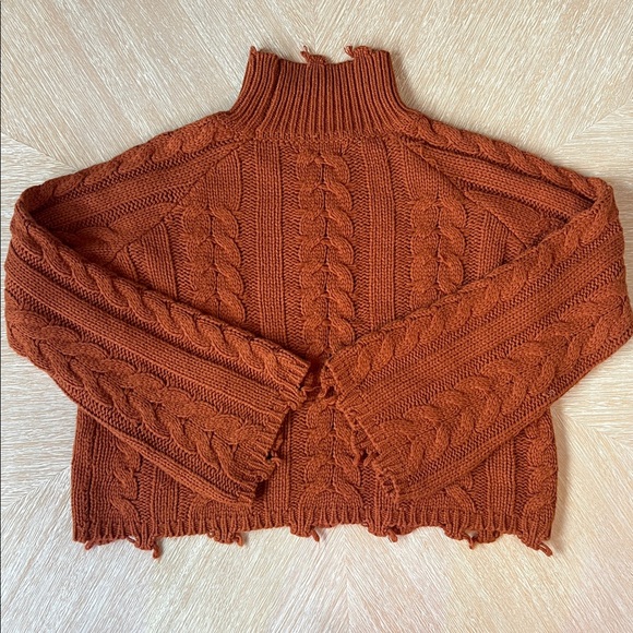 Elan Rust Cable Knit Turtleneck Sweater - Picture 3 of 6